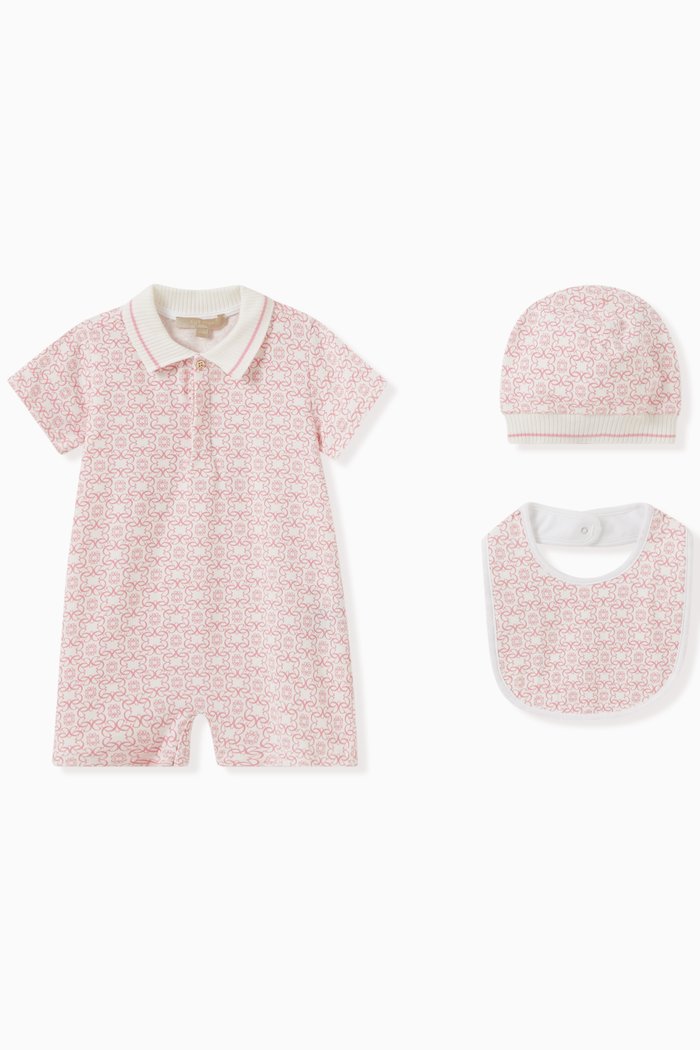 Romper, Bib & Hat Gift Set in Cotton, Pink