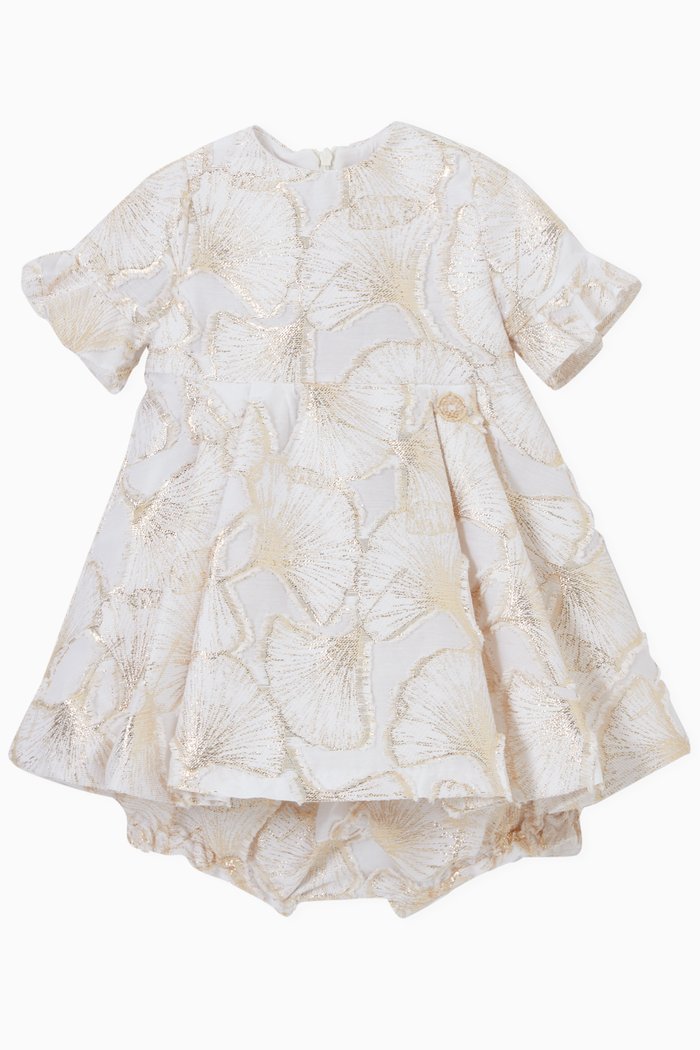 

Floral Jacquard Dress + Bloomers in Cotton, White