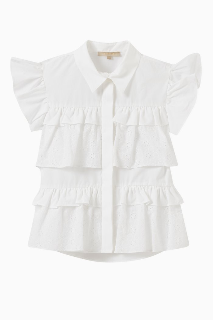 

Popeline Frill Shirt in Cotton, White