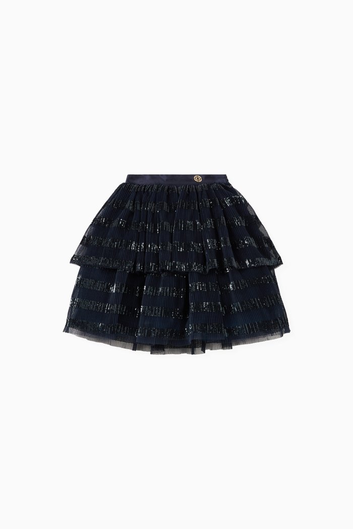 

Sequined Pleat Skirt in Tulle, Blue