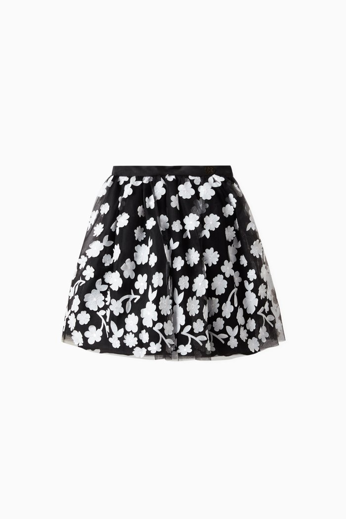 

Floral Embroidered Skirt in Tulle, Black