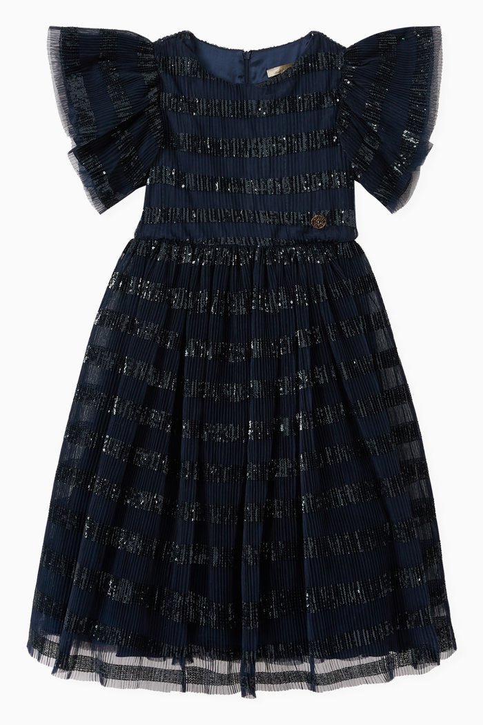 

Frill & Sequined Pleat Dress in Tulle, Blue