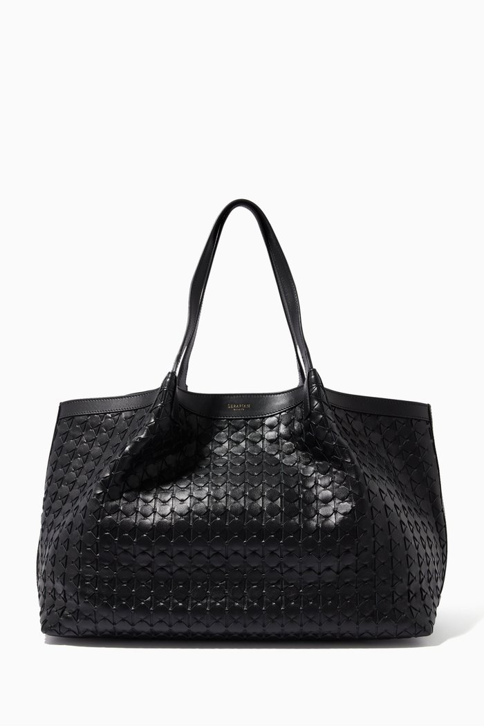 Secret Tote Bag in Mosaico Leather, Black