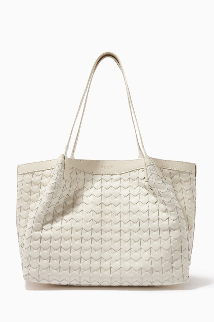 

Small Secret Tote Bag in Mosaico Leather, Neutral