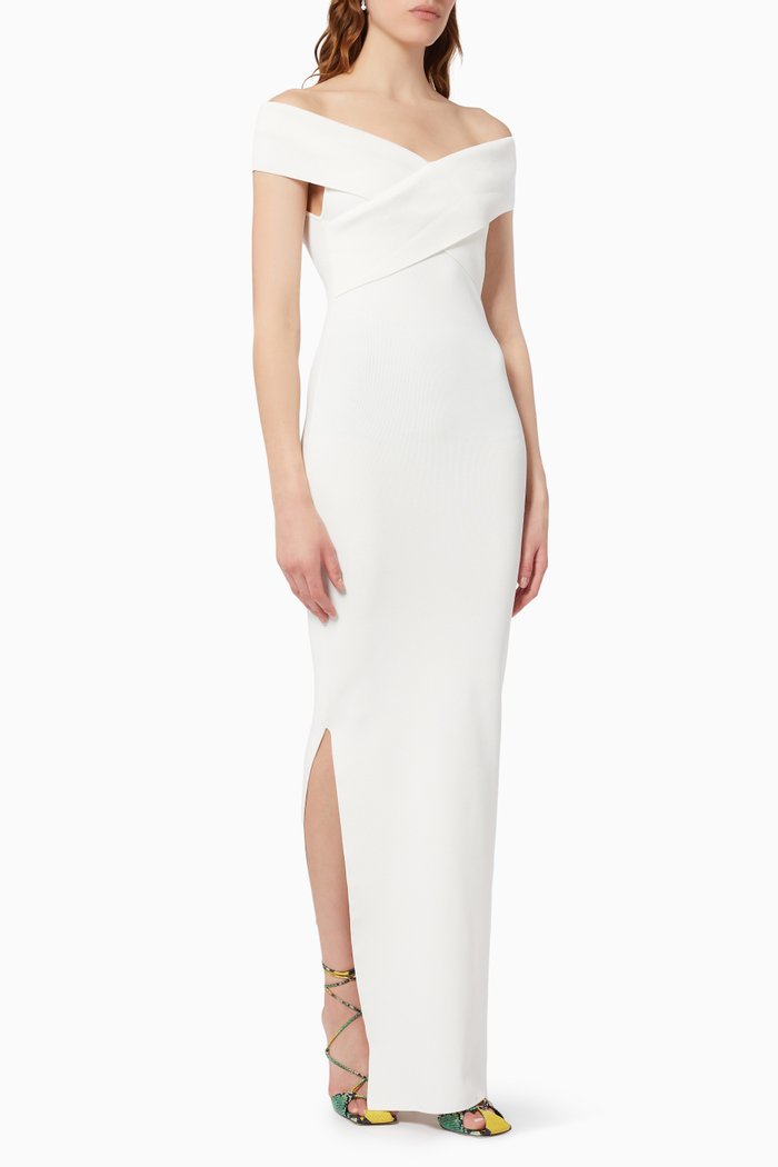 Adina Off-The-Shoulder Gown, Neutral
