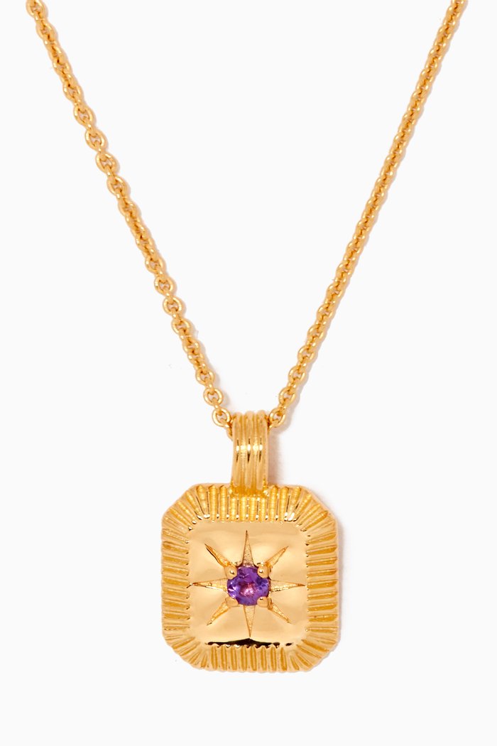 

Engravable Birthstone Star Ridge Pendant Necklace in 18kt Recycled Gold-plated Vermeil, Purple