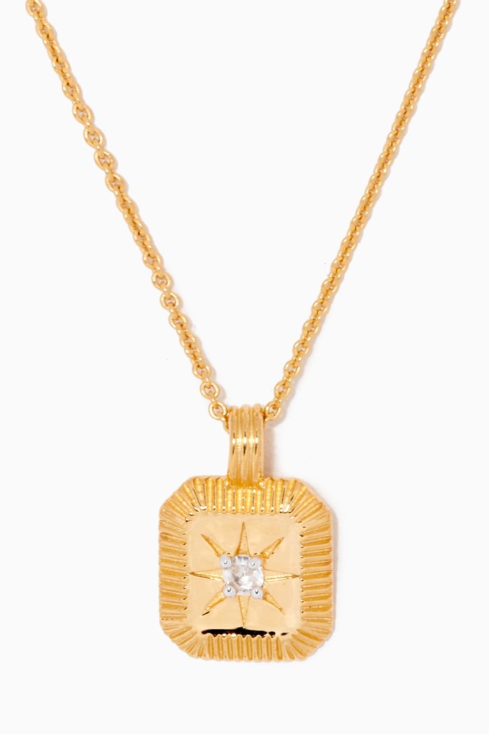 

Engravable Birthstone Star Ridge Pendant Necklace in 18kt Recycled Gold-plated Vermeil, White