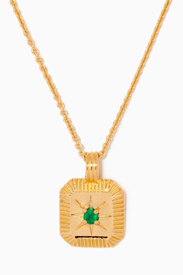 

Engravable Birthstone Star Ridge Pendant Necklace in 18kt Recycled Gold-plated Vermeil, Green