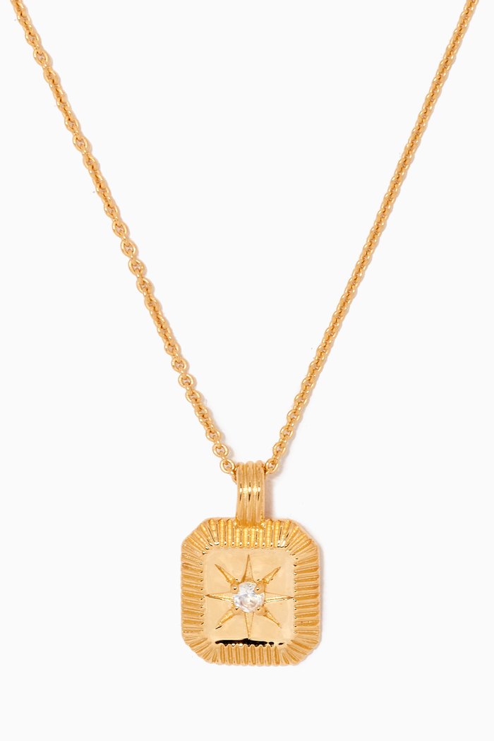 

Engravable Birthstone Star Ridge Pendant Necklace in 18kt Recycled Gold-plated Vermeil, White