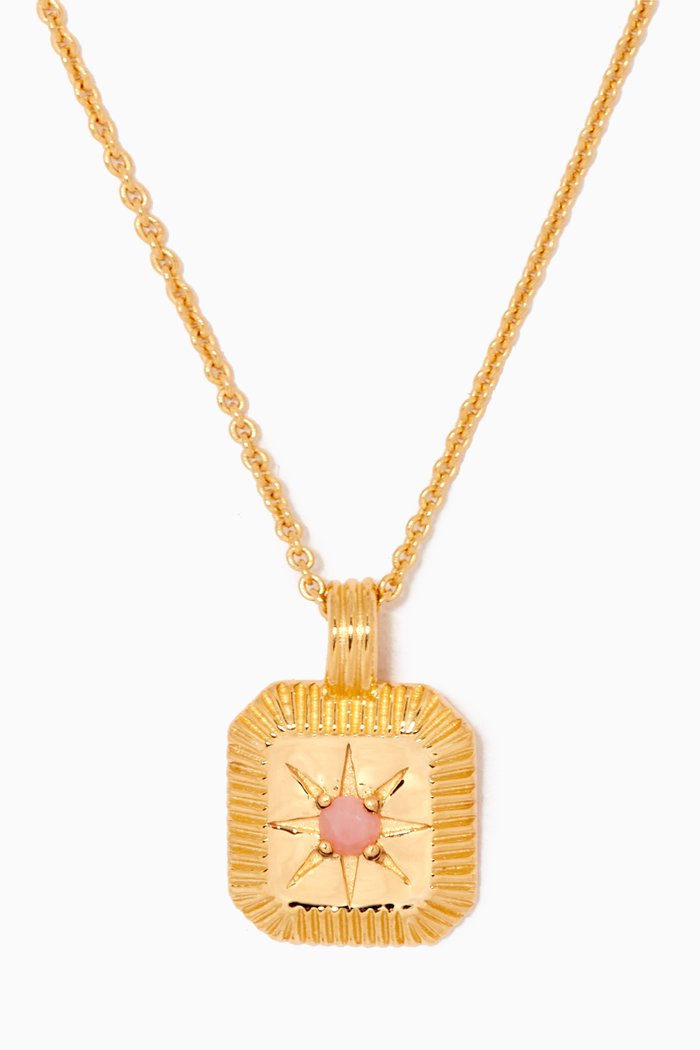 

Engravable Birthstone Star Ridge Pendant Necklace in 18kt Recycled Gold-plated Vermeil, Pink
