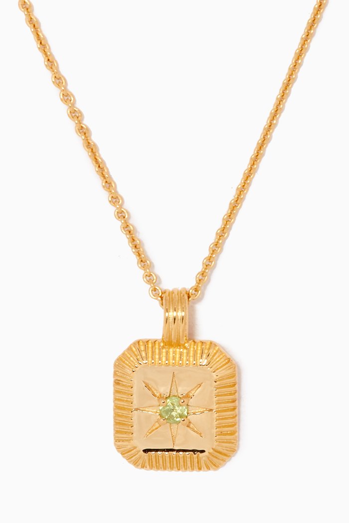 Engravable Birthstone Star Ridge Pendant Necklace in 18kt Recycled Gold-plated Vermeil, Green
