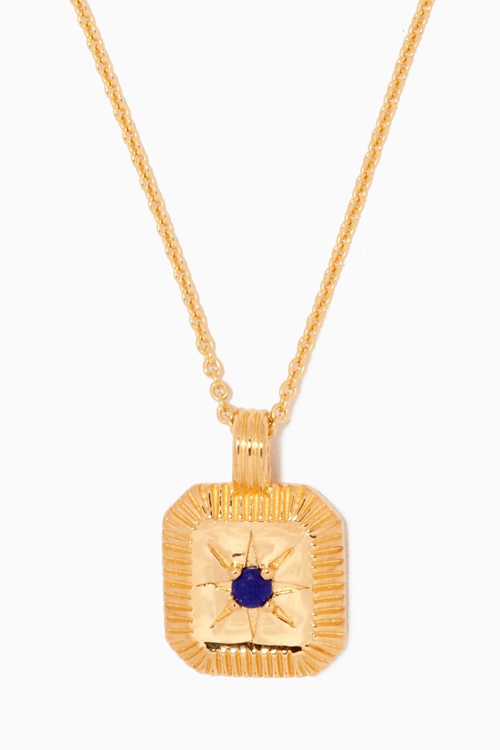 

Engravable Birthstone Star Ridge Pendant Necklace in 18kt Recycled Gold-plated Vermeil, Blue