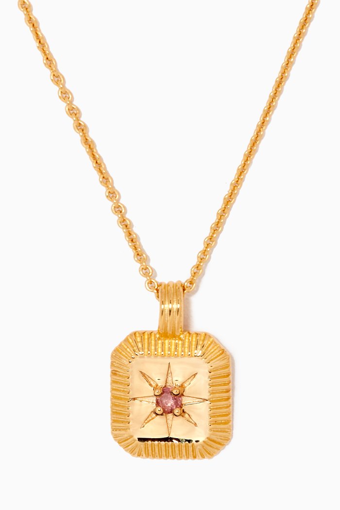 

Engravable Birthstone Star Ridge Pendant Necklace in 18kt Recycled Gold-plated Vermeil, Pink