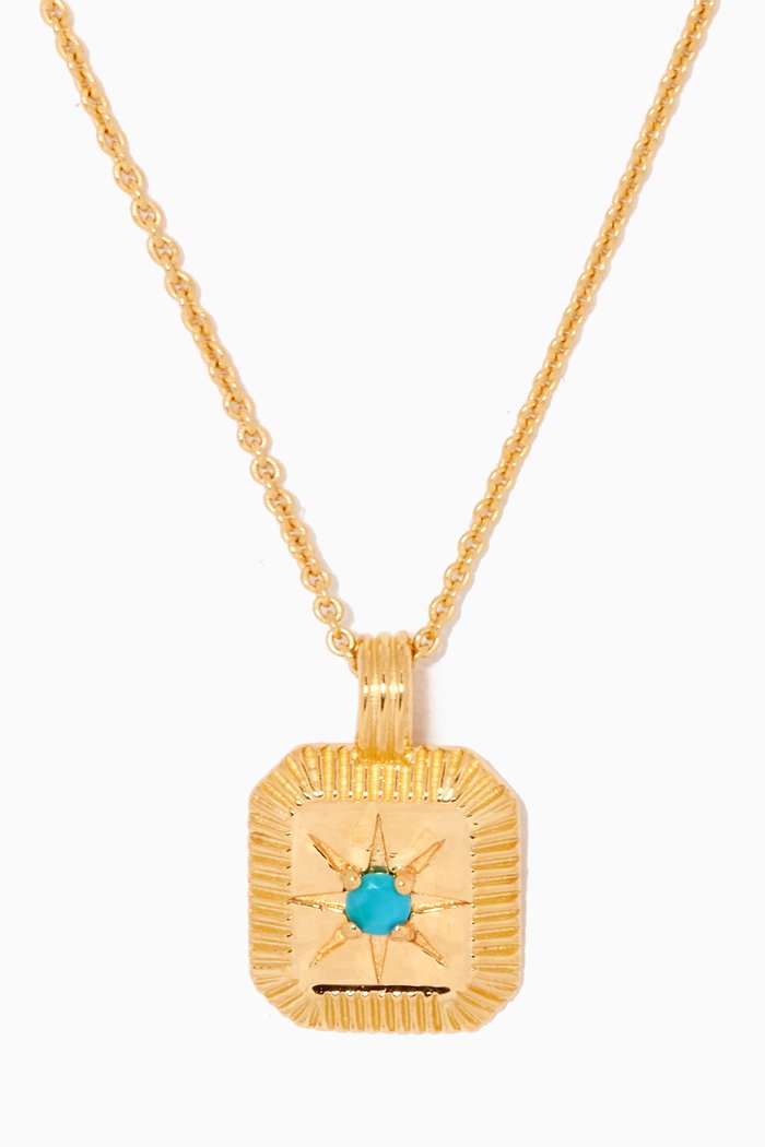 

Engravable Birthstone Star Ridge Pendant Necklace in 18kt Recycled Gold-plated Vermeil, Blue