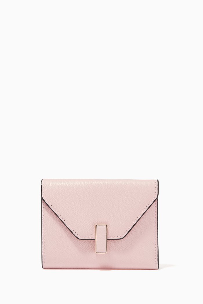 Iside Compact Wallet in Leather, Pink