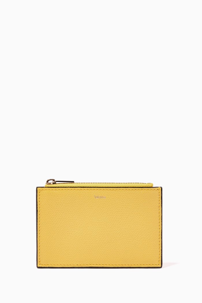 Zip Cardholder in Calfskin Leather, Yellow