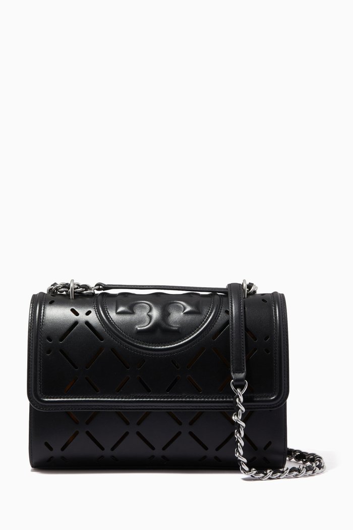 

Fleming Diamond Perforated Convertible Shoulder Bag in Leather, Black