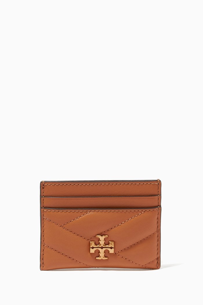 

Kira Chevron Card Case in Quilted Leather, Brown