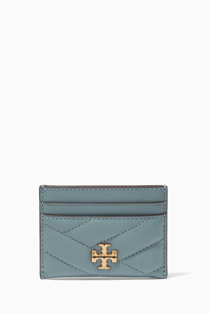 

Kira Chevron Card Case in Quilted Leather, Blue