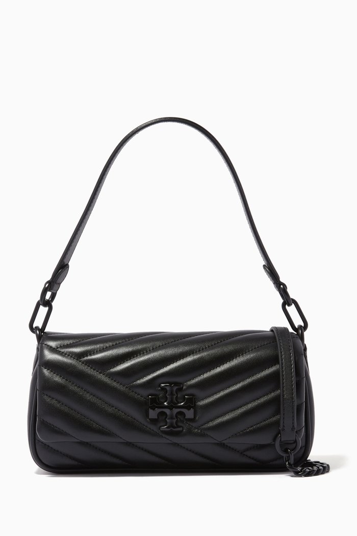 

Kira Chevron Convertible Small Shoulder Bag in Quilted Leather, Black