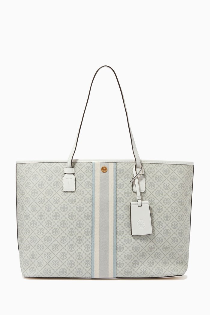

T Monogram Tote in Coated Canvas, White