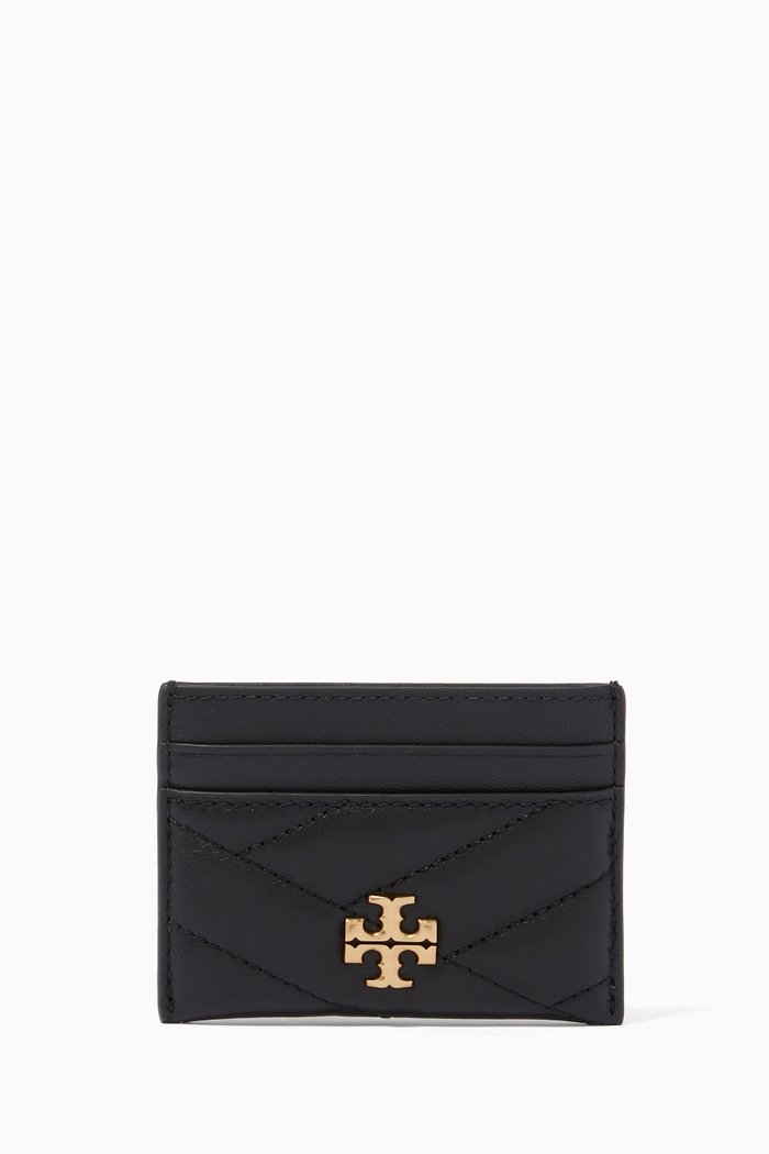 Kira Chevron Card Case in Quilted Leather, Black