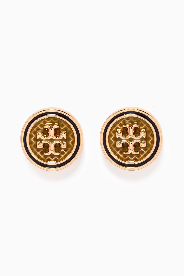 

Kira Guilloché Circle Stud Earrings in 18kt Gold-plated Brass, Multicolour