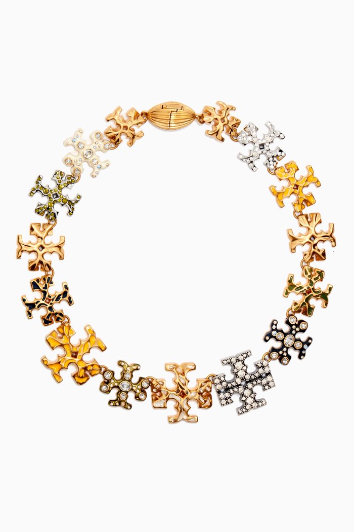 

Logo Necklace in 18kt Gold-plated Brass, Multicolour