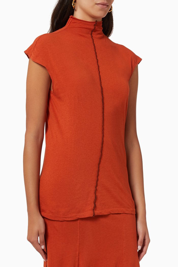

Slim Raised Neck Tank in Organic Cotton Jersey, Red