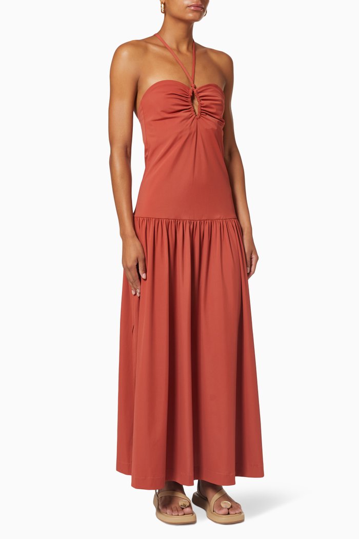 

Knot Detail Maxi Dress in Stretch Polyamide, Orange