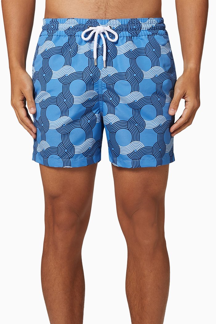 

Copacabana Weave Print Swim Shorts in Recycled Nylon, Blue
