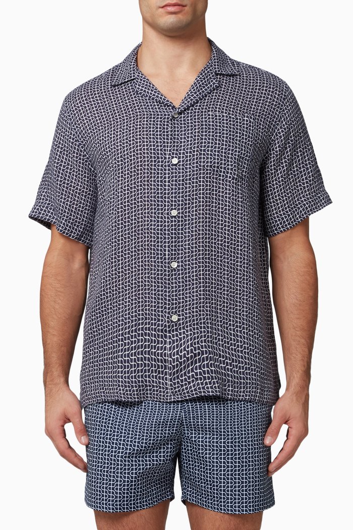 

Angelo Shirt in Hammock Print Linen, Blue