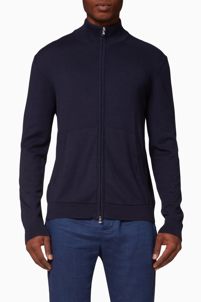 

Heitor Zip-up Sweater in Cotton-cashmere Knit, Blue