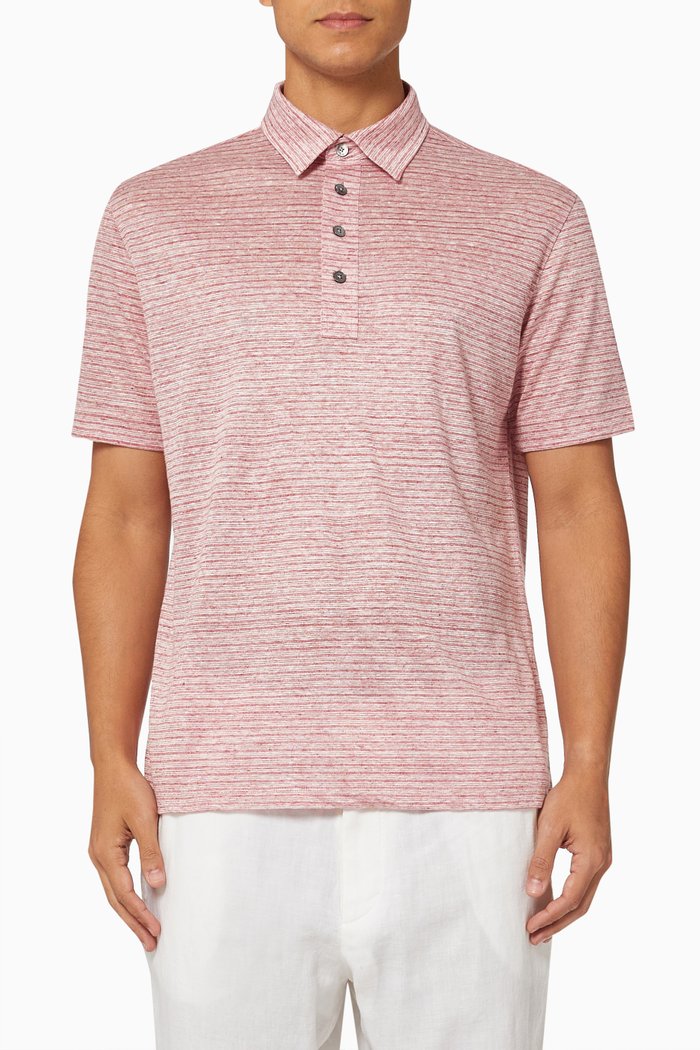 

Short Sleeve Polo Shirt in Linen, Red