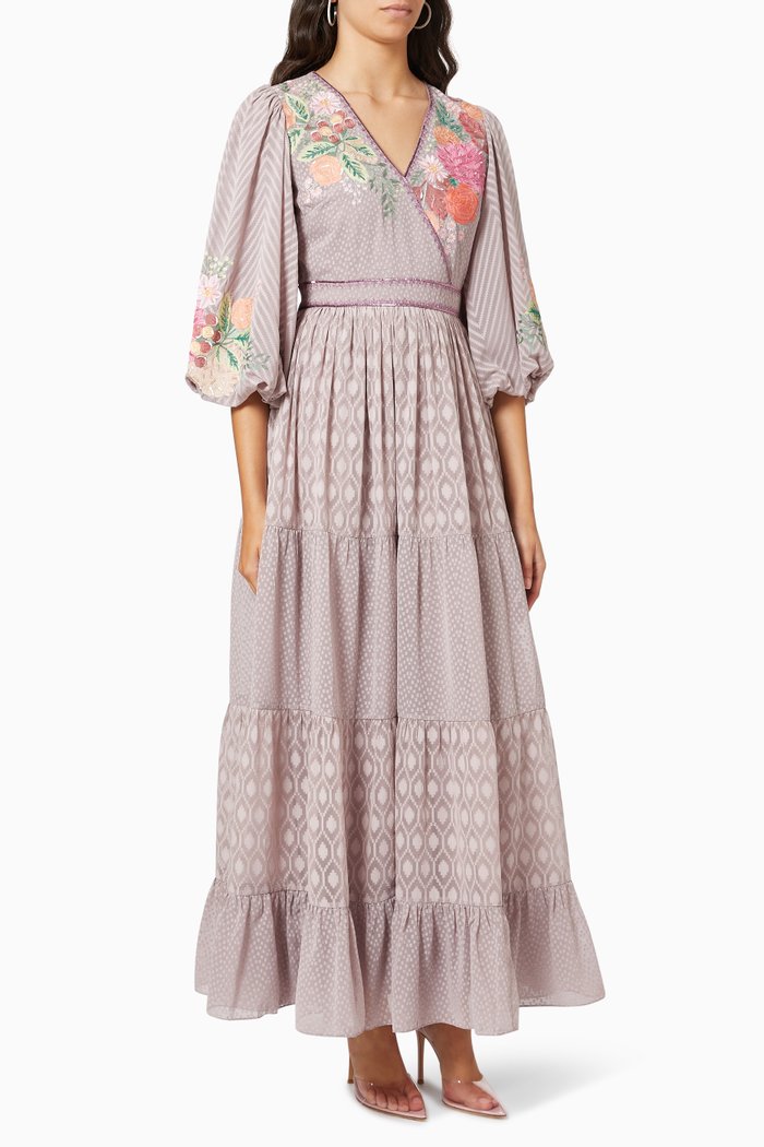 

Vesper Floral Embroidered Dress in Chiffon, Pink