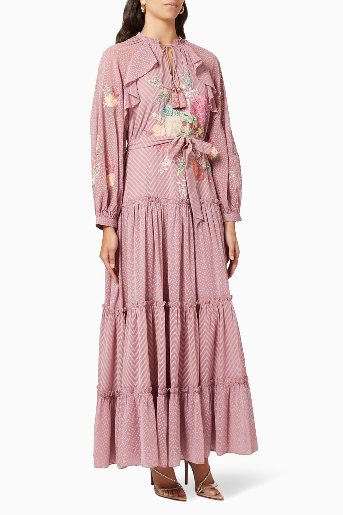 

Vesper Floral Embroidered Dress in Chiffon, Pink