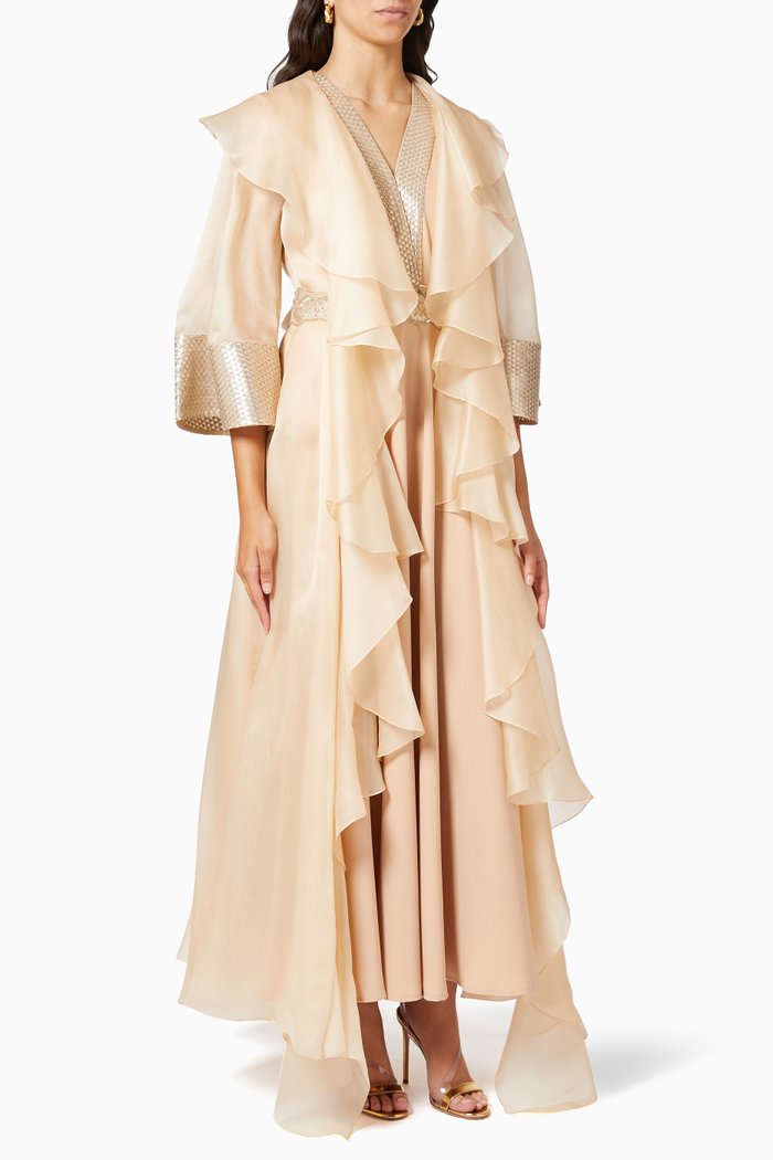 

Trium Cape & Dress Set in Organza & Silk, Neutral