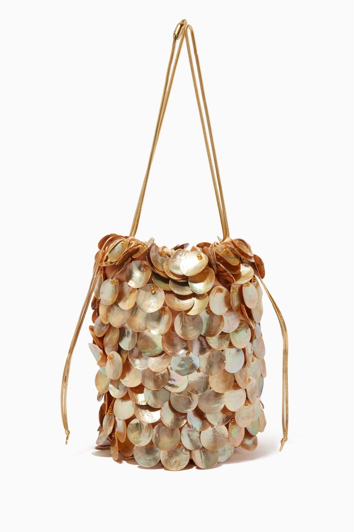 

Le Celeste Bucket Bag in Circular Shells & Brass, Gold