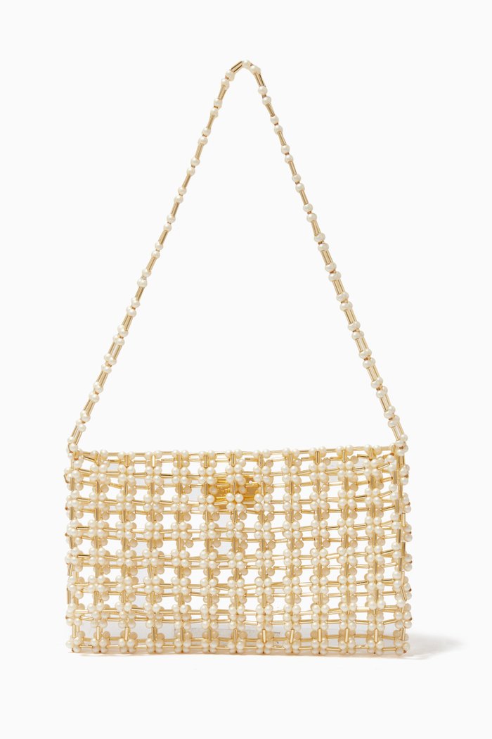 

Le Saut De L’Ange Bagutte Bag in Glass Pearls & Beads, White