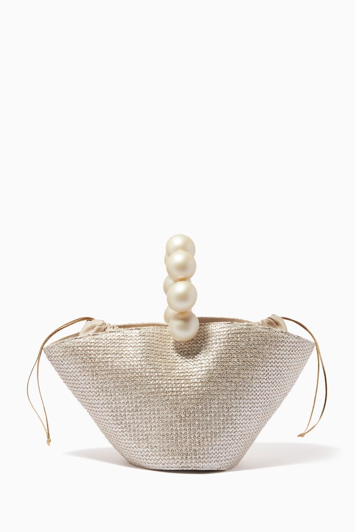 

L'Horizon Bucket Bag in Raffia, White