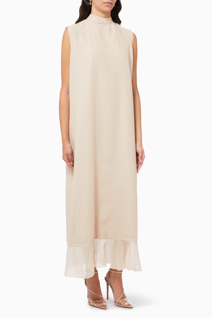 

High Neck Maxi Dress, Neutral