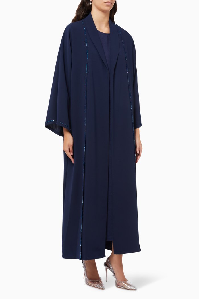 

Embellished Abaya in Crepe, Blue