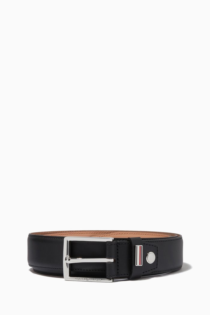 TH Business Signature Plaque Belt in Leather, Black