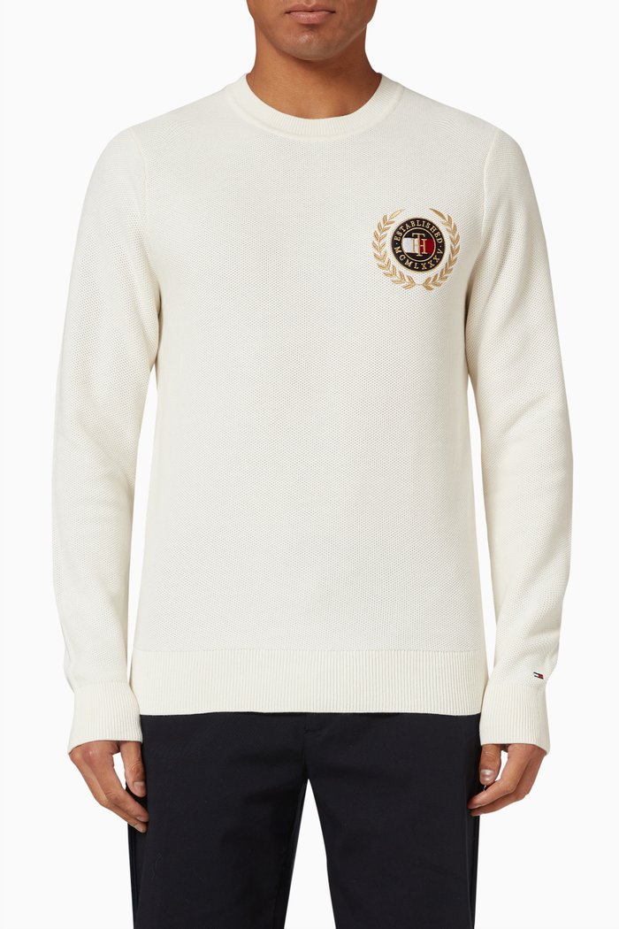 Icon Crest Embroidery Jumper in Knit Cotton, Neutral