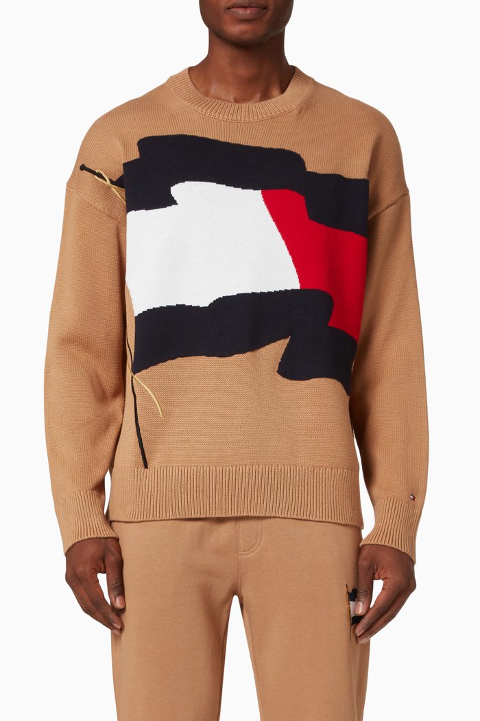 

Wavy Flag Sweater in Knit Cotton, Brown