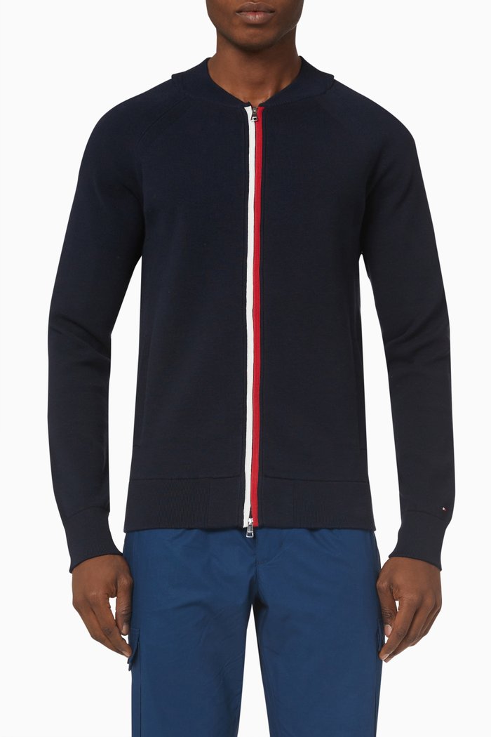 

TH Flex Zip-thru Cardigan in Organic Cotton Rib-knit, Blue