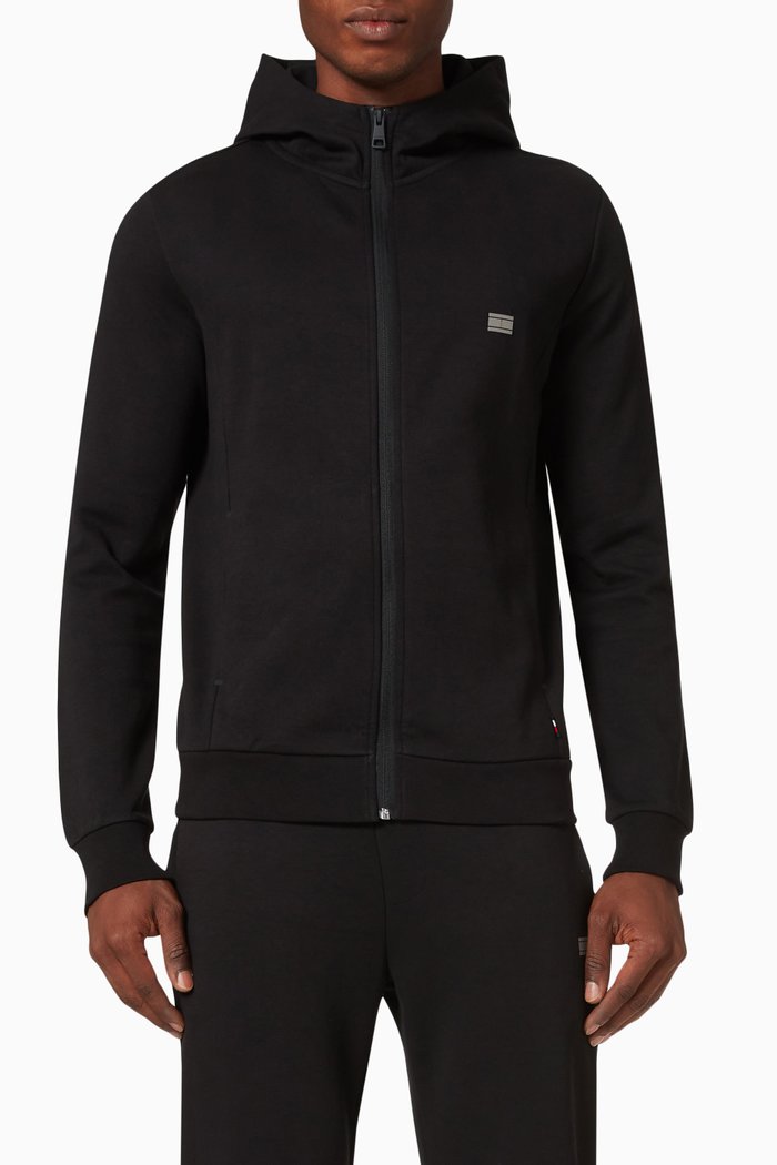 

Tech Essentials Zip Through Cardigan in Cotton Blend, Black