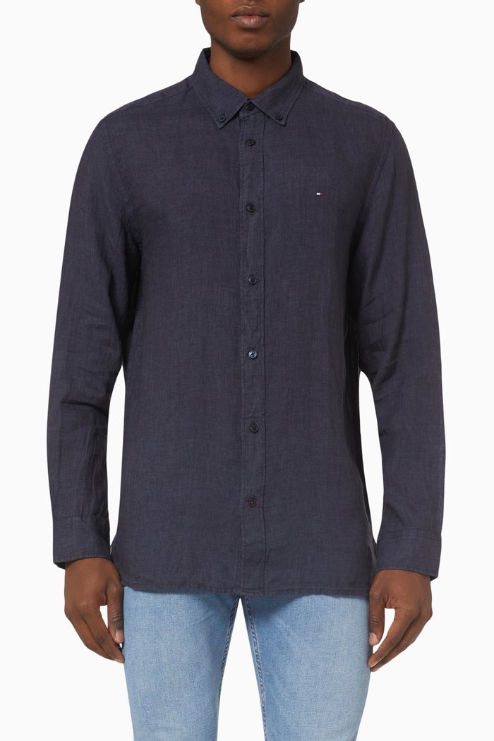 Garment Dyed Shirt in Linen, Blue