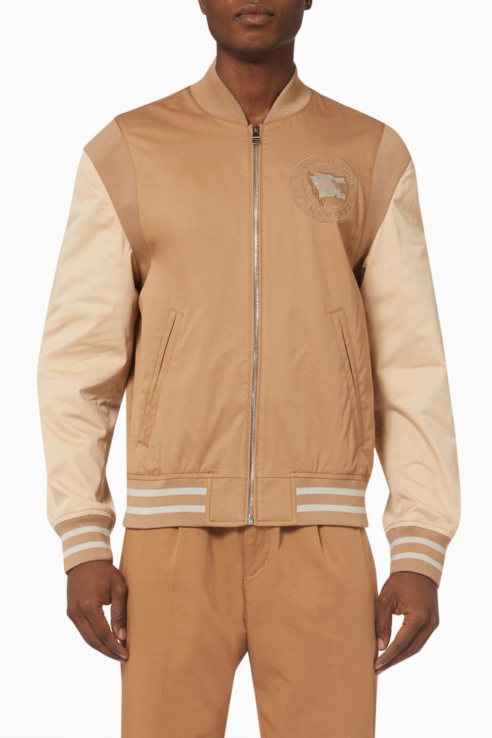 

Colour Block Varsity Jacket in Cotton, Brown