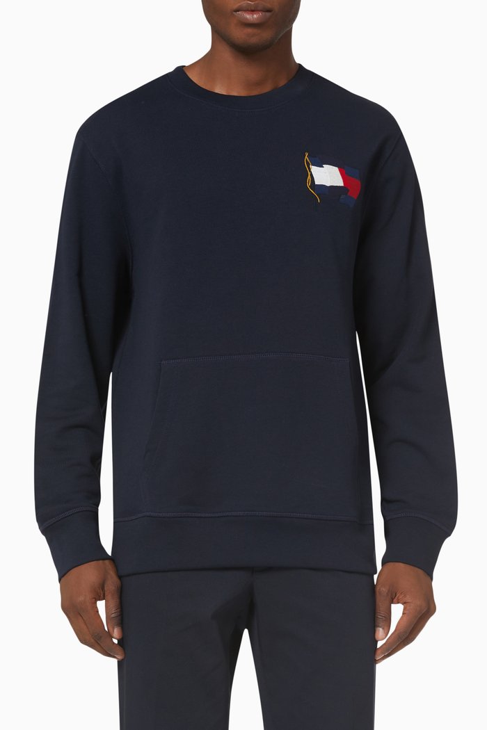 

Motion Flag Sweatshirt in Organic Cotton Terry, Blue